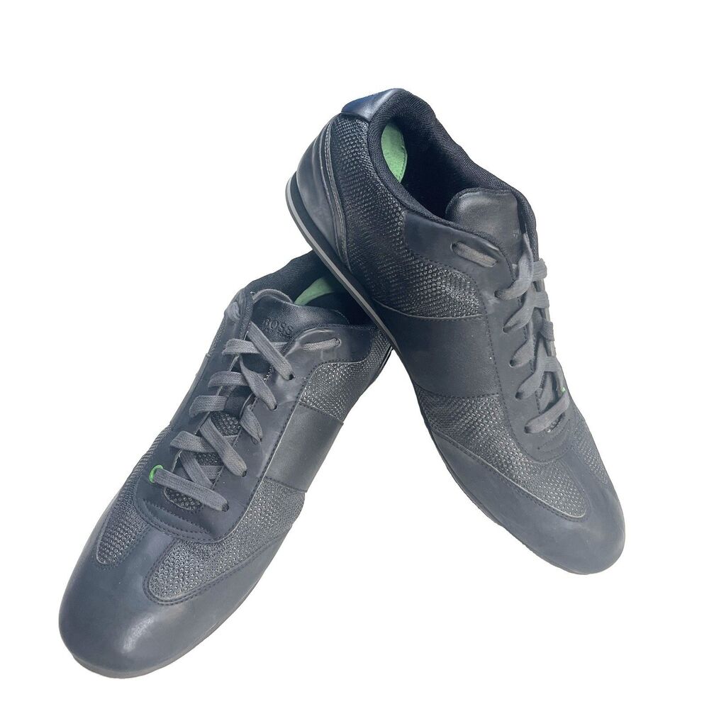 Hugo Boss Men Black Leather Low Top Casual Sneakers Shoes Size 44 EU / 11 US